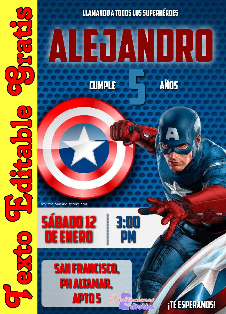 Paseo visto ropa Comparación Invitación de Capitán América 01 Gratis - Invitaciones Editables 2023