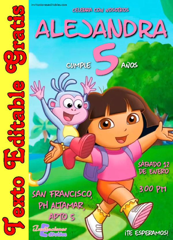 Invitación de Dora la exploradora para editar