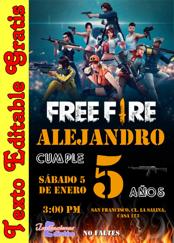 Invitación de Free Fire para editar