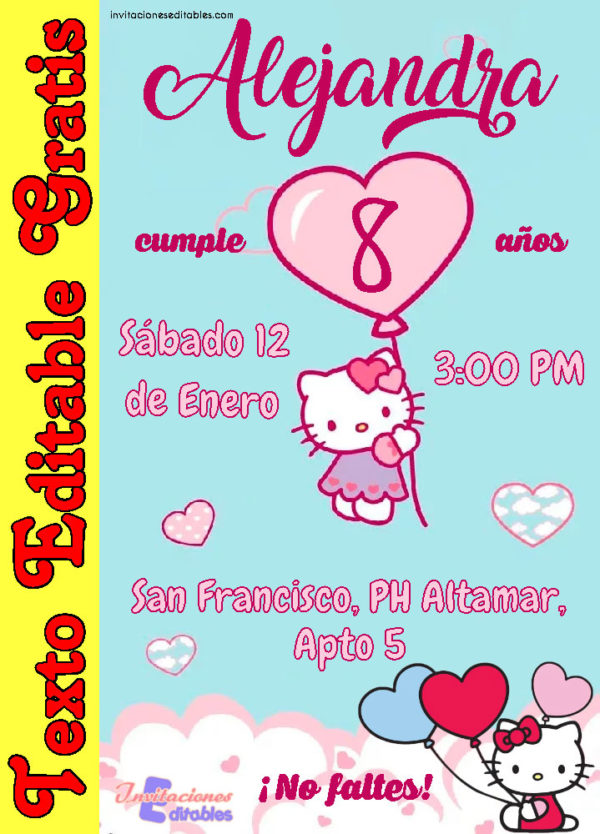 Invitación de Hello Kitty para editar