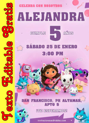 Invitación de La Casa de Muñecas de Gabby para editar