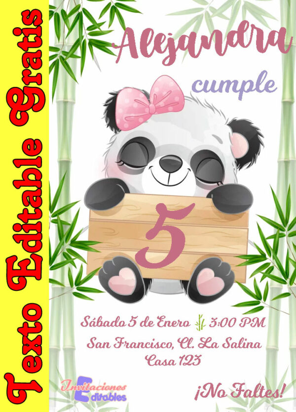 Invitación de Panda Niña para editar