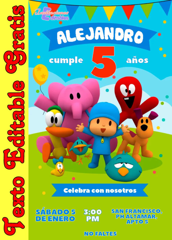 Invitación de Pocoyó para editar