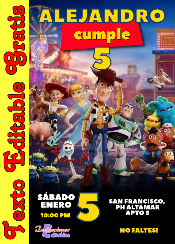 Invitación de Toy Story para editar