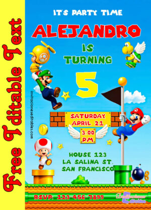 Free Mario Bros Invitation to edit