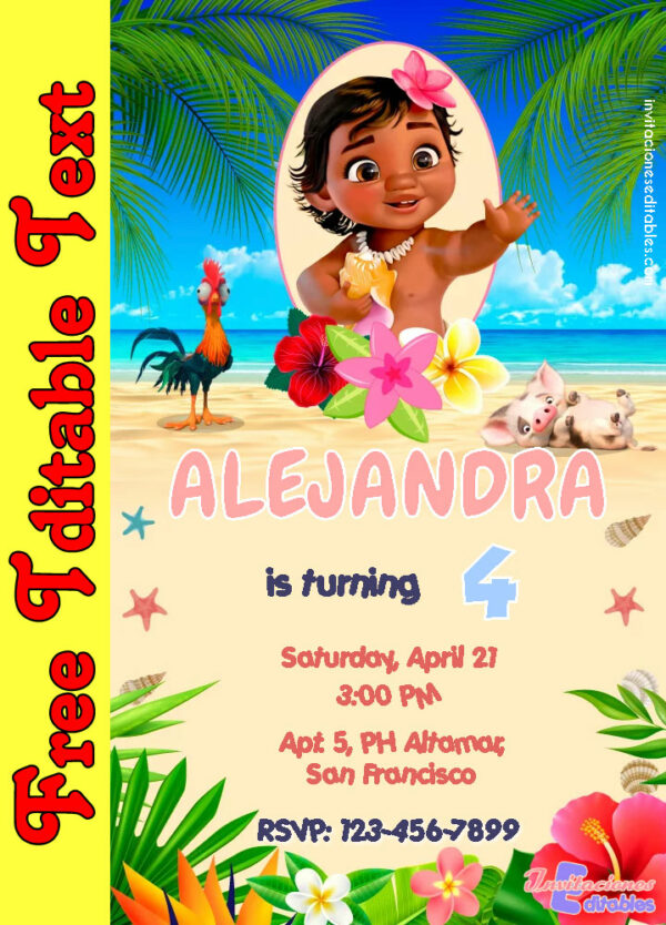 Free Moana Baby Invitation to edit