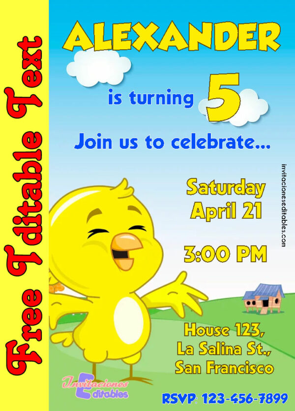 Free My Little Yellow Chicken Invitation to edit