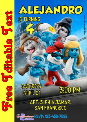 Free The Smurfs Invitation to edit