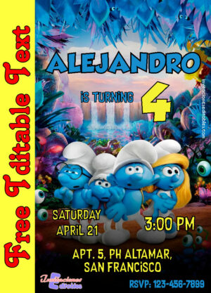 Free The Smurfs Invitation to edit