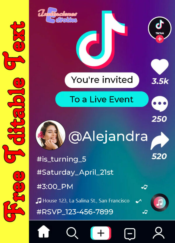 Free Tik Tok Invitation to edit