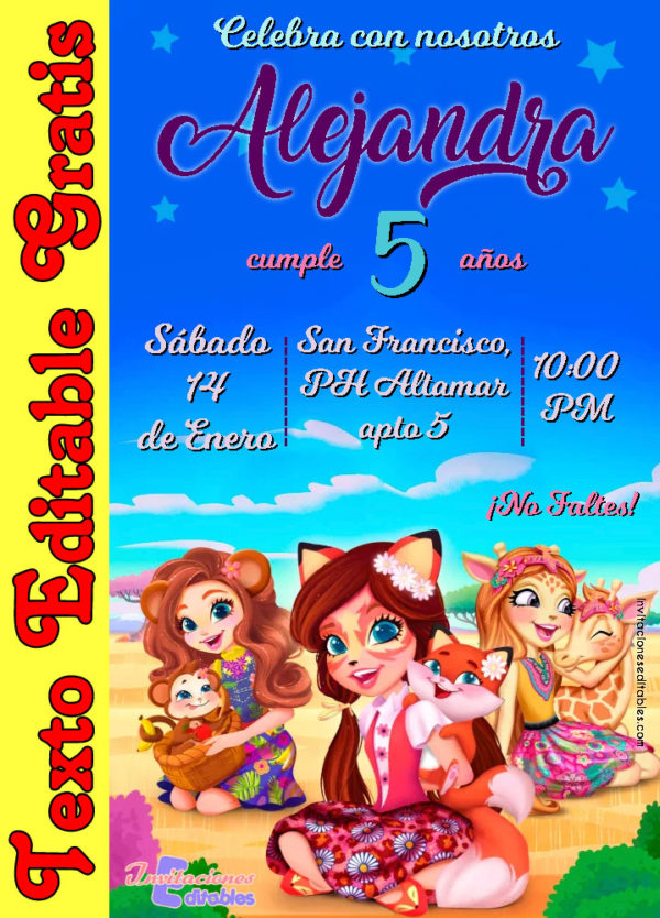 Invitación de Enchantimals para editar