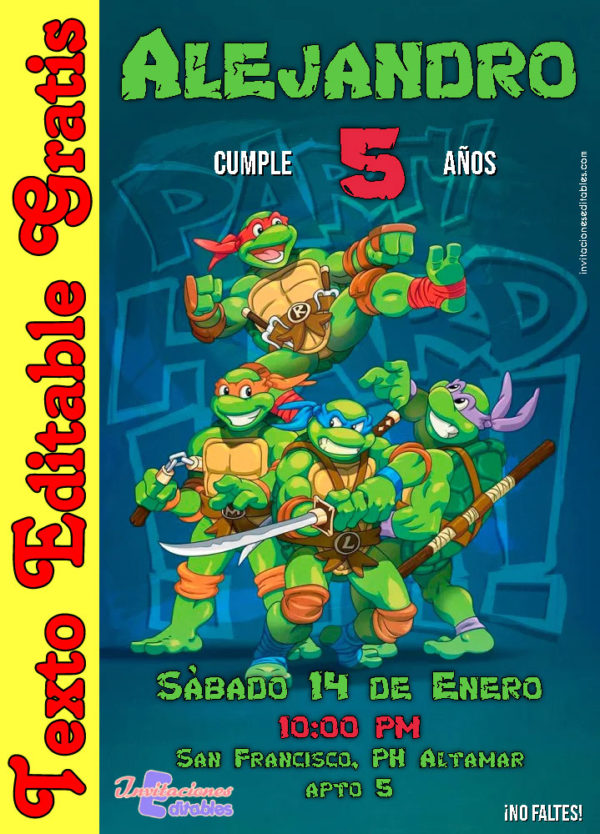 Invitación de Las Tortugas Ninja para editar