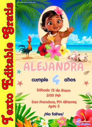 Invitación de Moana Bebé para editar