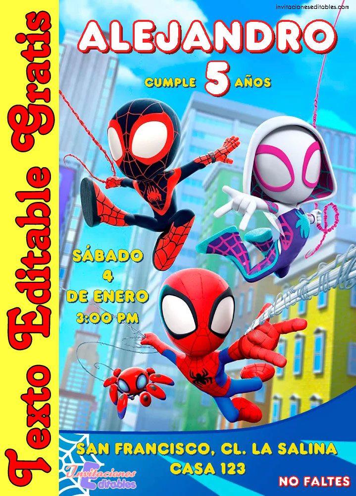 Invitación de Spidey y sus sorpendentes amigos 01 Gratis - Invitaciones  Editables 2023