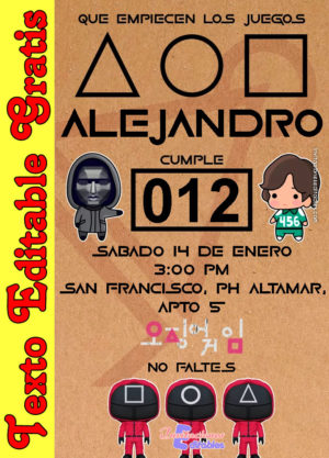 Invitación de Squid Game para editar