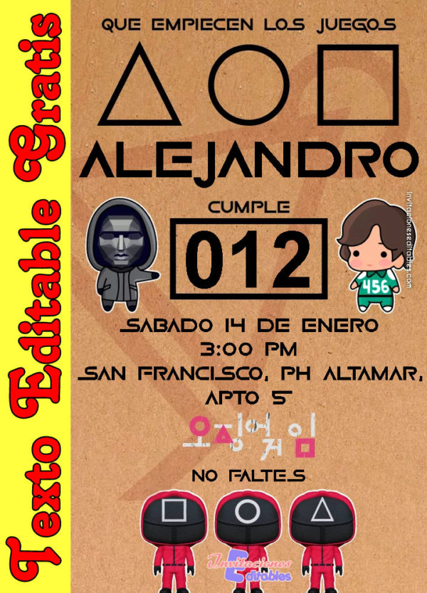 Invitación de Squid Game para editar