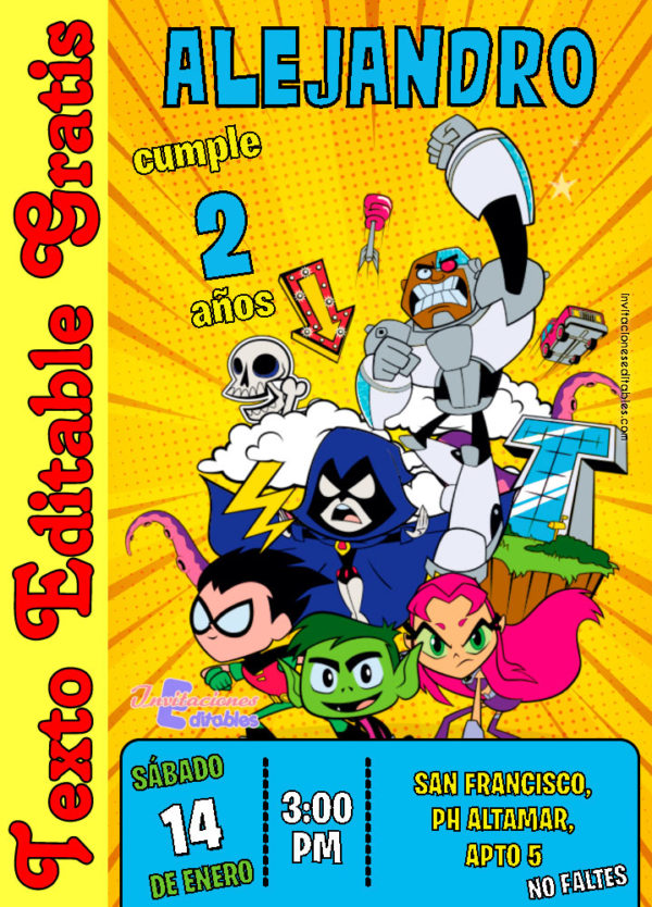 Invitación de Teen Titans Go para editar