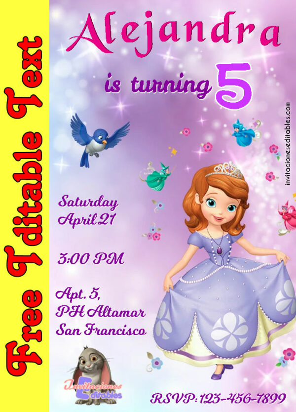 Free Sofia The First Invitation to edit