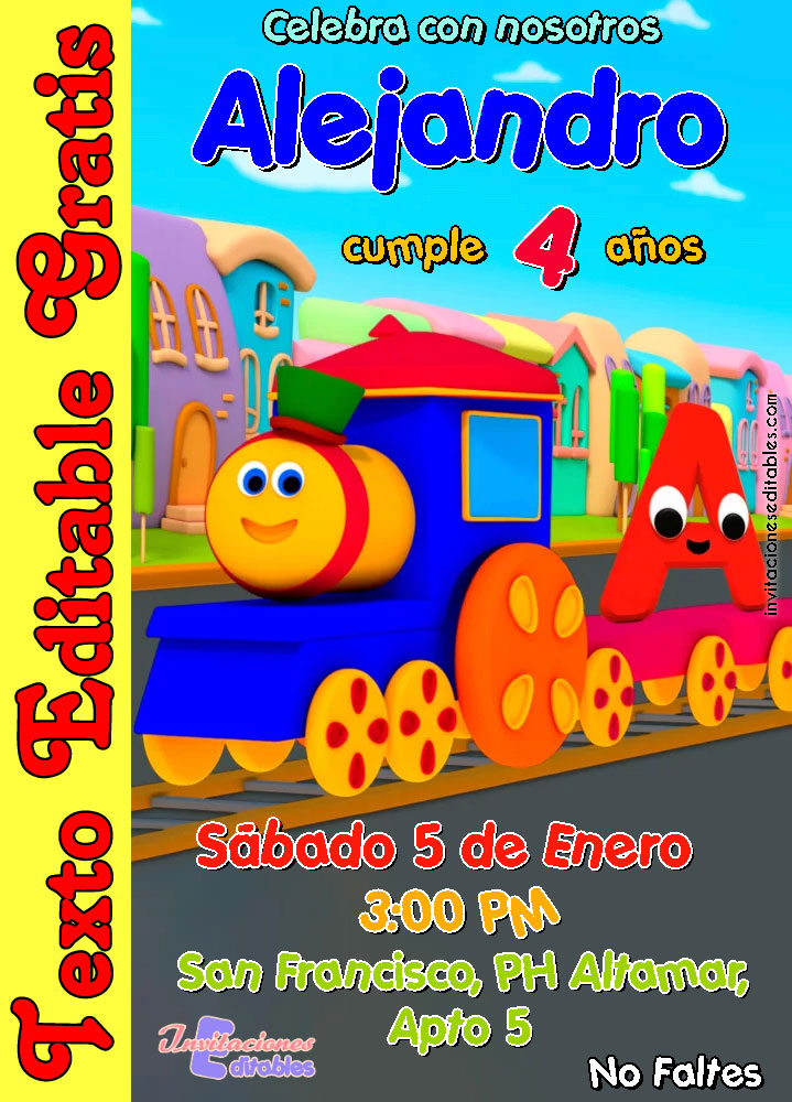 Invitación de Bob el Tren 01 Gratis - Invitaciones Editables 2023