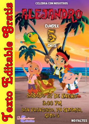 Invitación de Jake y los piratas del país de nunca jamás para editar