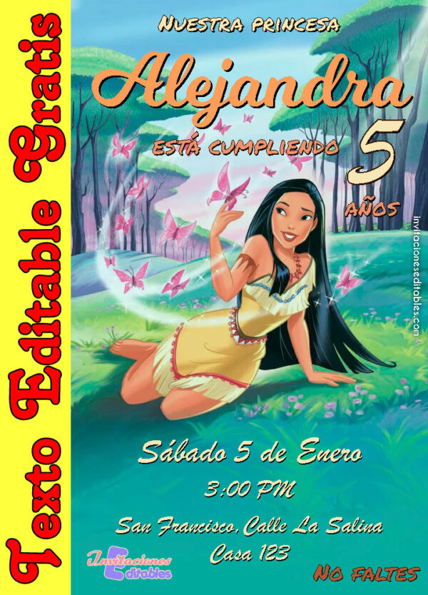 Invitación de Pocahontas para editar