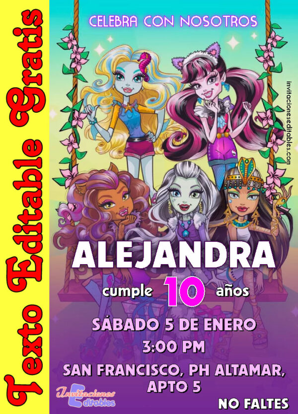Invitación de Monster High para editar