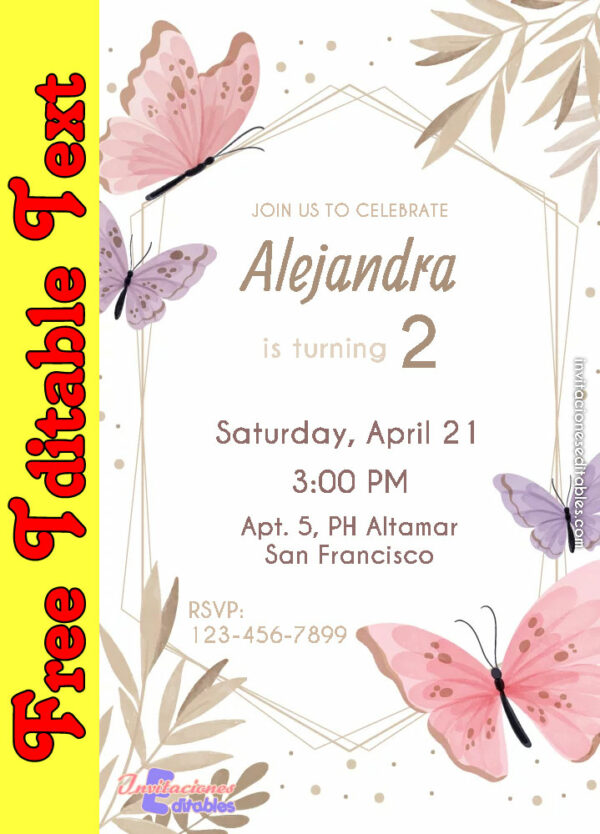 Free Butterflies Invitation to edit