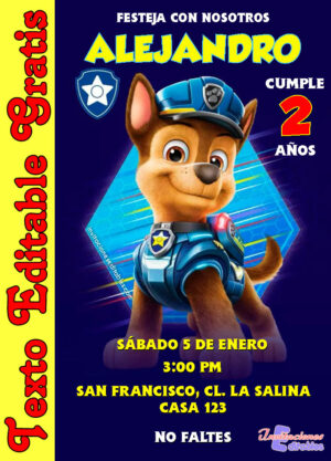 Invitación de Chase (Paw Patrol) para editar