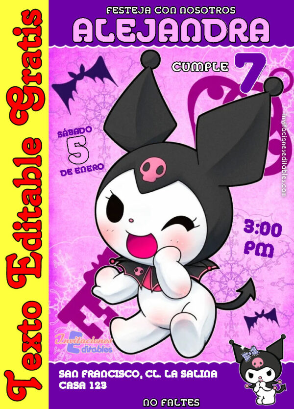 Invitación de Kuromi para editar