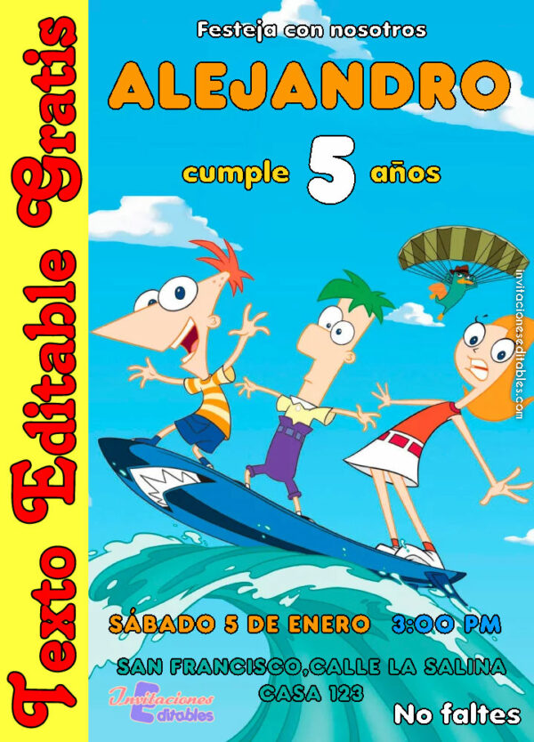 Invitación de Phineas y Ferb para editar