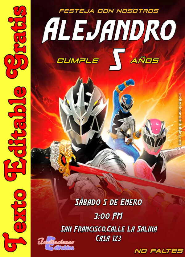 Invitación de Power Rangers Dino Fury para editar