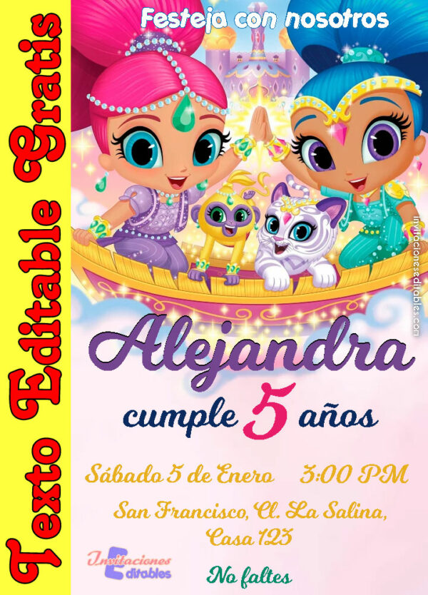 Invitación de Shimmer y Shine para editar