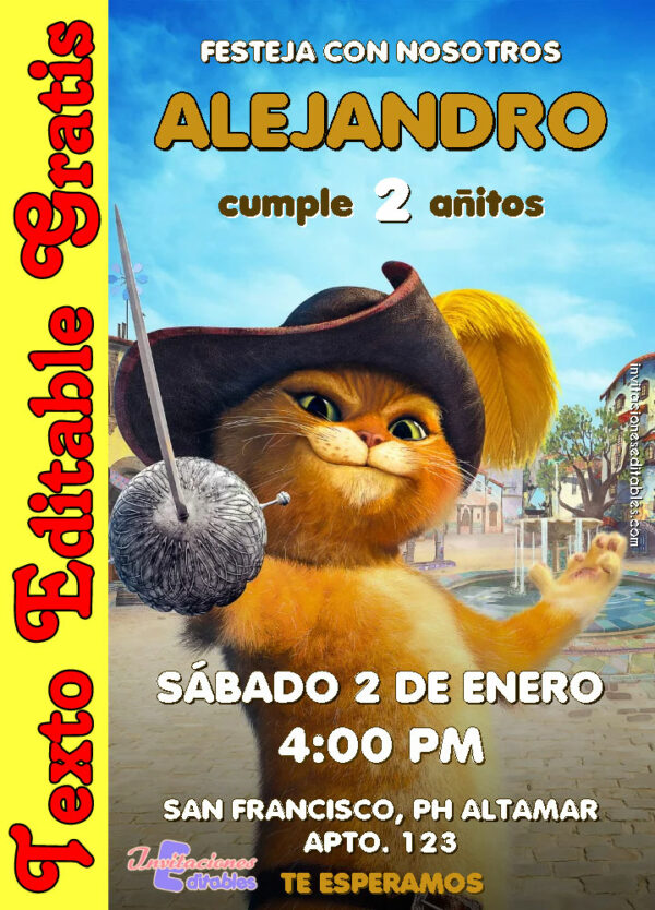 Invitación de El Gato con Botas para editar